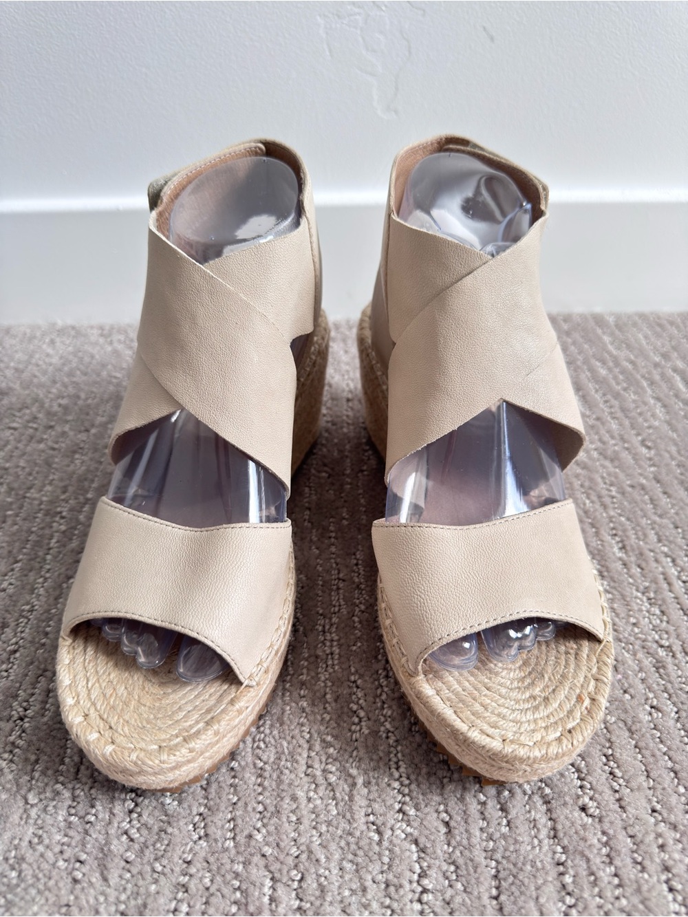 NWOB Eileen Fisher Willow Leather Wedge Espadrille Sandals Nude Women’s Size 8.5